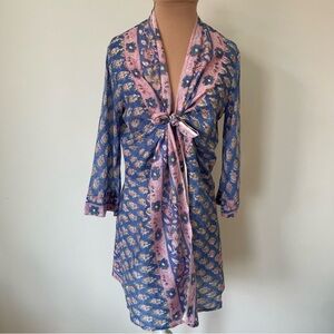 Bell Alicia Bell Tie Kimono Block Print Floral 3/4 Sleeve Coverup Dress NWOT S